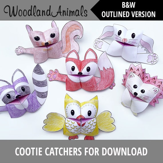 Black&white PRINTABLE Woodland Animals Cootie Catchers PDF - Etsy Black&white PRINTABLE Woodland Animals Cootie Catchers PDF - Etsy