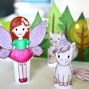 Set of 6 PRINTABLE Forest Creatures Finger Puppets PDF download Woodland animals, fairy puppets, paper play, paper dolls, party favor image 4