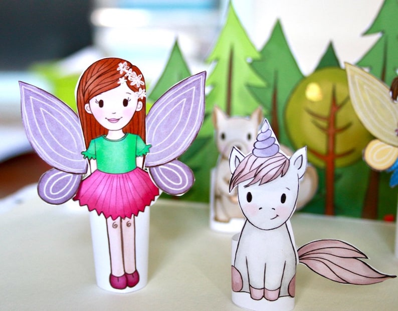 Set of 6 PRINTABLE Forest Creatures Finger Puppets PDF download Woodland animals, fairy puppets, paper play, paper dolls, party favor image 4