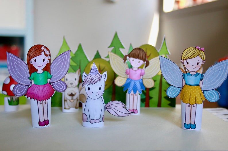 Set of 6 PRINTABLE Forest Creatures Finger Puppets PDF download Woodland animals, fairy puppets, paper play, paper dolls, party favor image 8