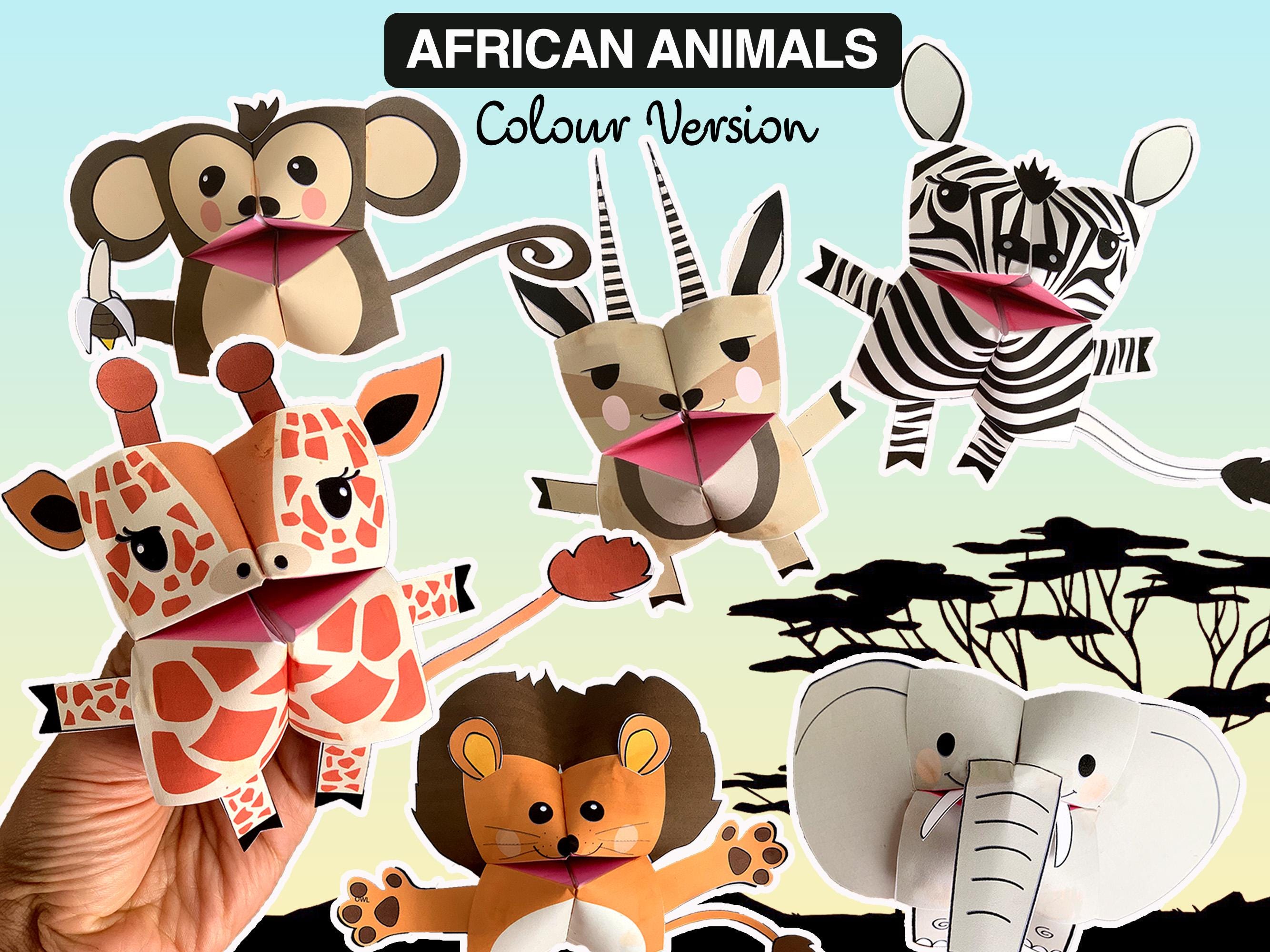 Set of 6 PRINTABLE AFRICAN Animals Cootie Catchers | PDF download | Animals from Africa, Safari animals, party favor, fortune tellers
