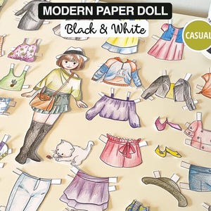 MODERN Paper Doll Colouring Pages | PRINTABLE PDF Download | Casual Paper Outfits, paper play, kids activity, kids craft, party favor