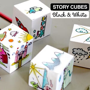 Set di 7 CUBI DI STORIA STAMPABILI, dadi di storie, gioco creativo con la carta - Attività per bambini - Cubi per colorare e creare storie, bomboniere