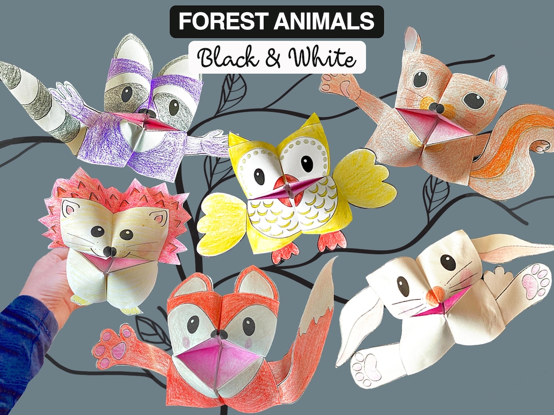 Set of 6 BLACK&amp;WHITE Printable Woodland Animals Cootie Catchers | PDF ...