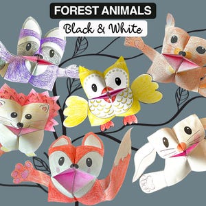 Set di 6 acchiappa-pidocchi stampabili in BIANCO E NERO con animali del bosco / Download PDF / Animali del bosco, animali della foresta, bomboniere, lavoretti per bambini