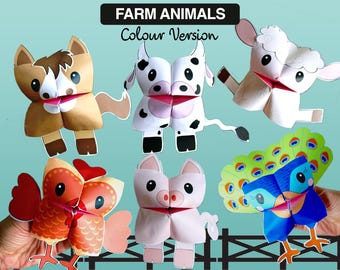 Set of 6 PRINTABLE FARM Animals Cootie Catchers | PDF download | Cow, hen, chicken sheep, peacock, party favor, simple play, fortune tellers