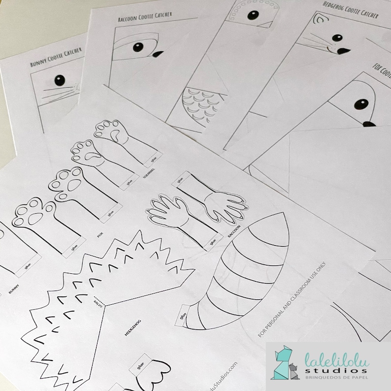 Set of 6 Black&amp;white PRINTABLE Woodland Animals Cootie - Etsy