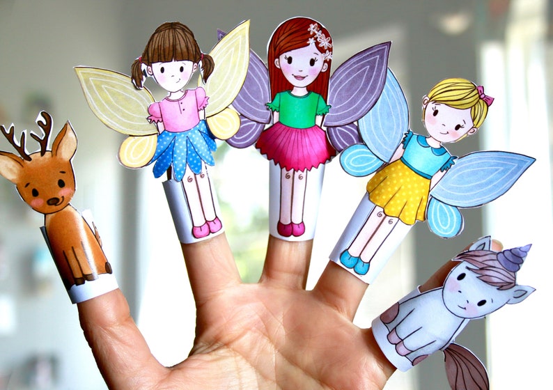 Set of 6 PRINTABLE Forest Creatures Finger Puppets PDF download Woodland animals, fairy puppets, paper play, paper dolls, party favor image 9