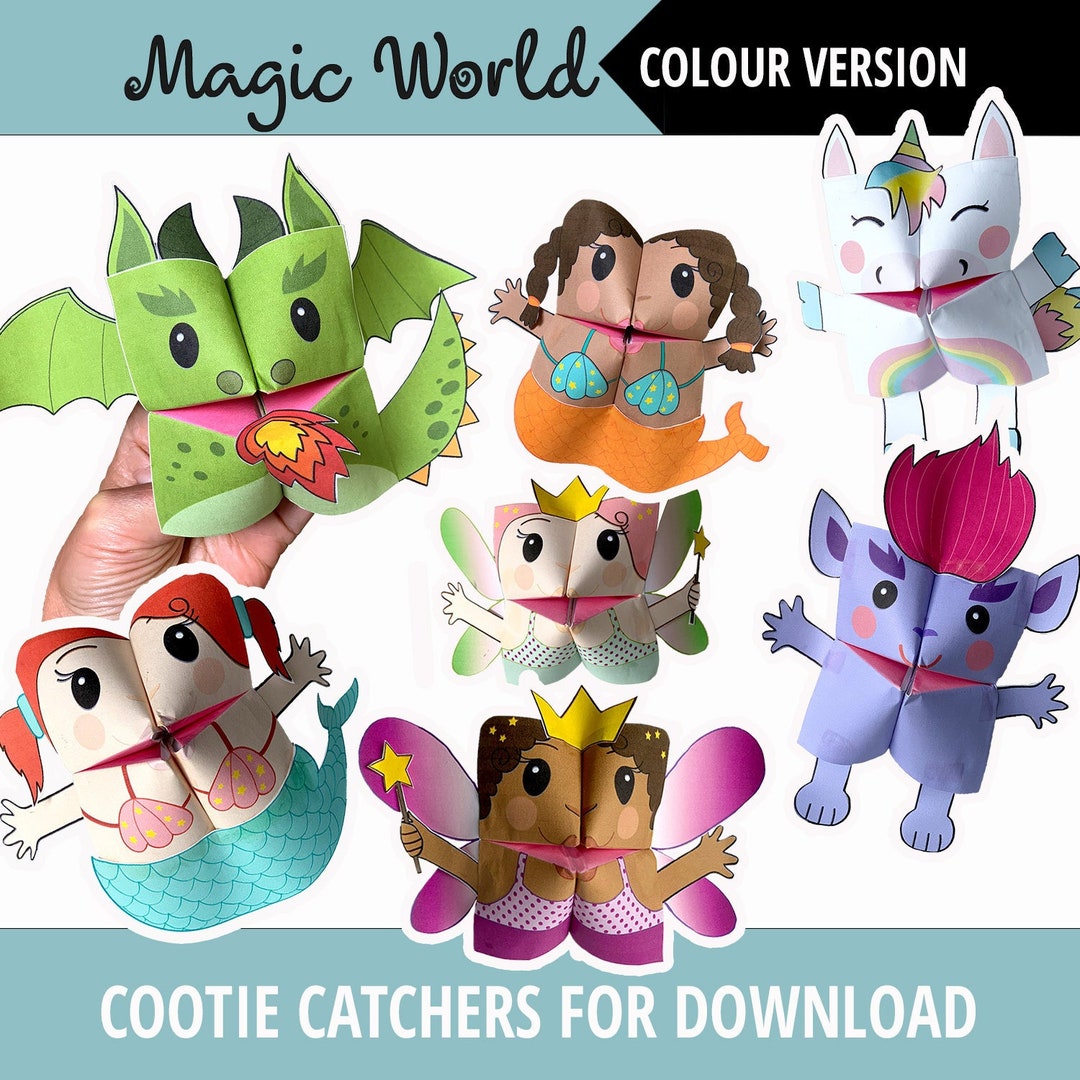 Set of 7 PRINTABLE MAGIC World Creatures Cootie Catchers PDF Download Fairy, Unicorn, Mermaid ...