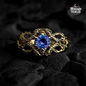Gothic Ring, Sterling Silver Ring, Blue Gemstone Ring, Dragon Claw Ring, Vine Ring, Gothic Engagement Ring, Fantasy Ring, Medieval Jewelry