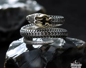 925 Sterling Silver Snake Ring, Gothic Ring, Adjustable Open Ring, Mens Ring, Statement Ring, Serpent Ring, Gift for Him, Horned Snake Ring