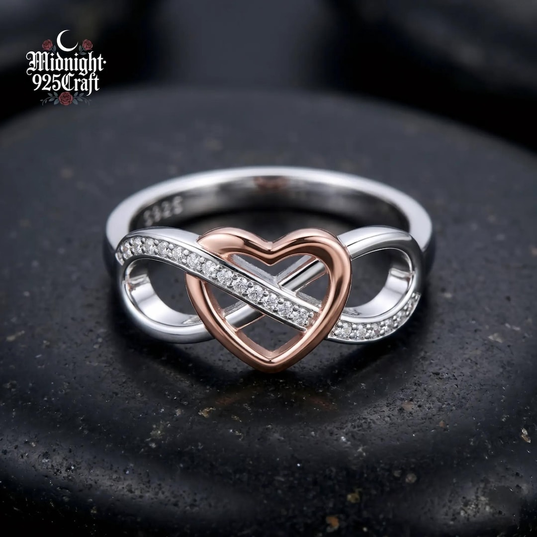 Sterling Silver Infinity Heart Ring, Rose Gold Two-tone Promise Band - Etsy