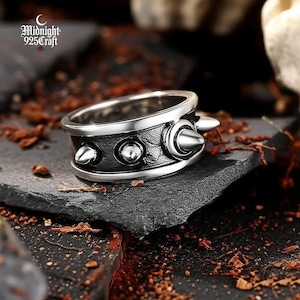 Handmade Sterling Silver 925 Spiky Ring, Gothic Punk Thorn Band, Viking Medieval Armor Jewelry, Alternative Statement Ring, Gift for him