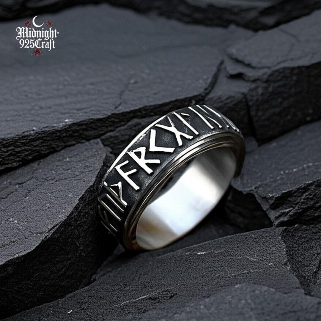 Runic Spinner Ring for Men, Stainless Steel Rotating Band, Fidget ...
