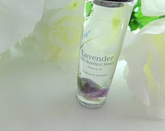 Lavender Scented Oil with Natural Amethyst, Roll On Perfumes, Natural Scents