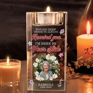 Personalized Crystal Memorial Candle Holder: Custom Photo Keepsake