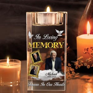 Personalized Crystal Memorial Candle Holder: In Loving Memory Keepsake