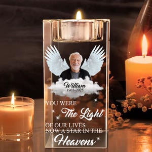 Personalized Crystal Photo Memorial Candle Holder - Remembrance Gift