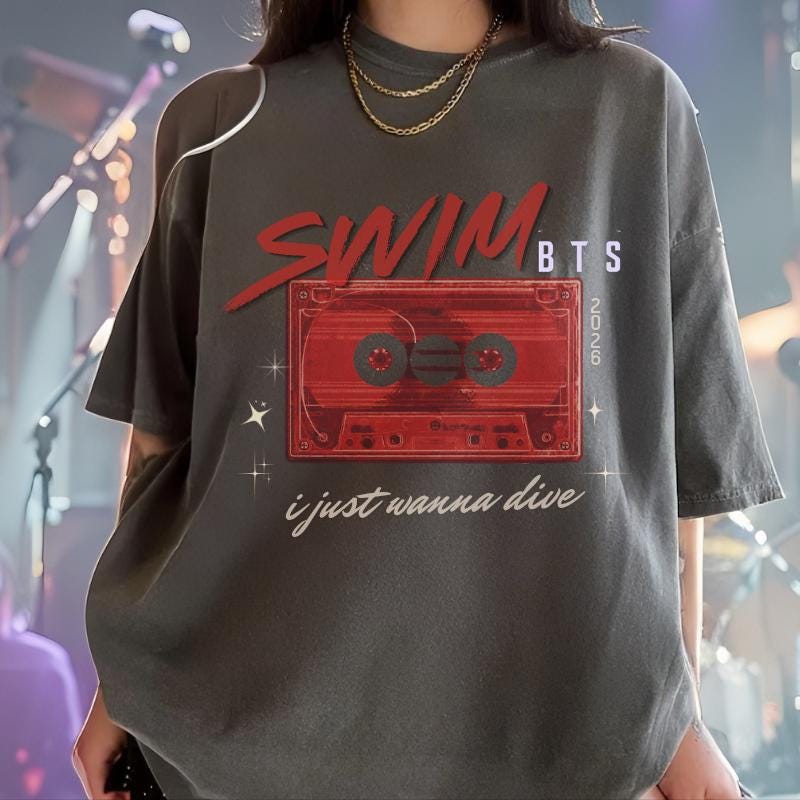 BTS Swim Shirt 2026, Kpop Cassette Tape Graphic Tee, I Just Wanna