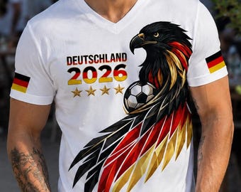 German 2026 Soccer V-Neck Shirt, Deutschland Football Fan Tee Eagles