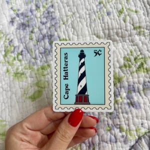 Cape Hatteras Lighthouse Outer Banks OBX NC Postal Stamp North Carolina vinyl sticker Buxton for water bottle phone laptop car decal