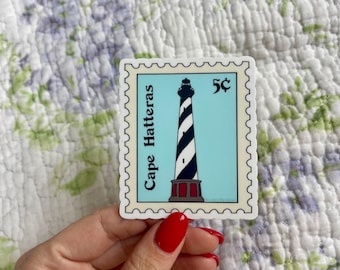 Cape Hatteras Lighthouse Outer Banks OBX NC Postal Stamp North Carolina vinyl sticker Buxton for water bottle phone laptop car decal