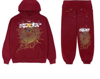 Nieuw trainingspak met spinnenweblogo Maroon - Streetwear joggingbroek met capuchon
