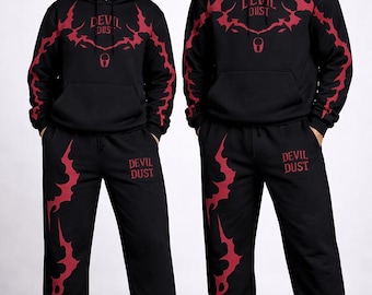 Nieuw Devil Dust Flame Street Style zwarte pullover trainingspakken - uniseks joggingbroek met capuchon