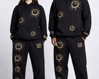Punk Goth Devil Dust zwarte trui, uniseks trainingspakken - joggingbroek met capuchon
