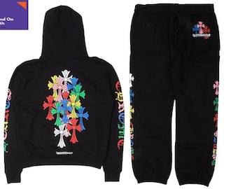Y2K Cemetery Cross meerkleurige zwarte pullover trainingspakken - joggingbroek met capuchon