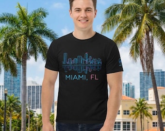Miami Skyline Shirt Neon Kontur - Miami FL Shirt | Biscayne Bay Miami Tee | Florida Streetwear Shirt - Premium Miami Graphic Tee