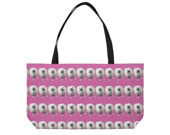 ピンクのポメラニアントートバッグ - かわいい犬好きのための財布 - ポメラニアンギフト - ピンクの犬柄ハンドバッグ