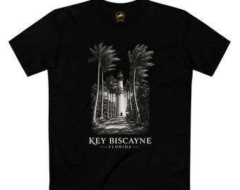 Key Biscayne Florida Luxury Lighthouse Shirt, AS Colour 5001 Premium Tee, Cape Florida Coastal Graphic, Minimalist Beach Palm Design