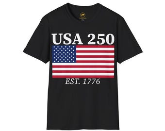 Camiseta patriótica con la bandera estadounidense USA 250 EST 1776, de tejido suave de primera calidad, ideal para el 4 de julio. Camiseta del 250 aniversario de EE. UU.