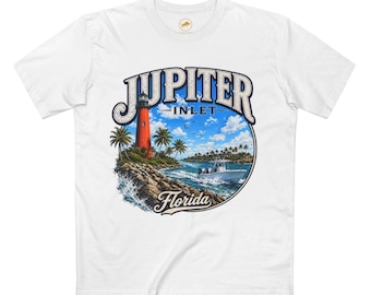 Camiseta blanca premium Jupiter Inlet Florida, AS Colour 5001 Lighthouse Boat Tee, camiseta costera de Florida, camiseta, faro de Jupiter