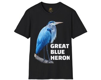 Premium blauwe reiger natuur shirt, kustvogel grafisch T-shirt, Florida Wildlife T-shirt, blauwe reiger kunst shirt, minimalistisch natuur T-shirt