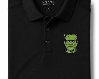Besticktes grünes Monster-Halloween-Poloshirt, Vintage-Poloshirt mit gruseligem Monster-Motiv, Premium-Halloween-Golfshirt, Performance-Poloshirt für Halloween