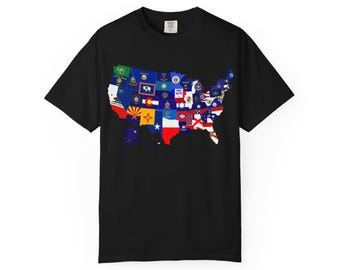 Shirt Amerikaanse staten vlaggen, alle 50 staatsvlaggen kaart shirt, Verenigde Staten vlag kaart T-shirt, shirt patriottisch Amerika, shirt VS, comfort kleuren 1717