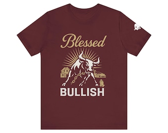 Luxury Crypto Tee - Blessed and Bullish Gold Bull Faith & Finance Design by TheBullThread