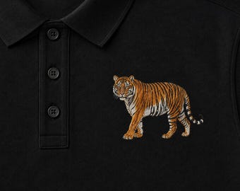 Premium geborduurde tijgerpolo - zwarte golfpolo, luxe tijgershirt, Mercer+Mettle-prestatiekleding, wildlife cadeau