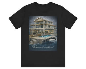 エンジニアリング コースタル ハウス ブループリント Tシャツ | Bella Canvas 3001