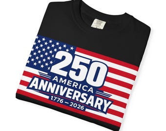 Zwart premium shirt VS 250 jubileum, T-shirt America 250, zwart shirt, 1776 2026 jubileum, Amerikaanse vlag, comfortkleuren 1717