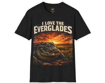 Camiseta negra premium "I Love The Everglades", camiseta de caimán de Florida, camiseta de caimán de los Everglades, camiseta de puesta de sol en Sawgrass, camiseta de fauna de Florida