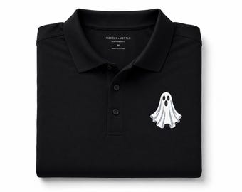Besticktes Halloween-Geister-Poloshirt, Gruseliges Geister-Poloshirt, Premium-Halloween-Poloshirt, Mercer + Mettle Performance-Poloshirt, Halloween-Golfshirt