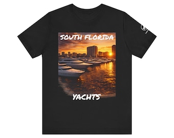 Südflorida Yachts Shirt Sonnenuntergang - Premium Küstenflorida T-Shirt - Luxusboot Lifestyle Shirt - Ocean Marina Grafik T-Shirt - Strand Yacht Shirt