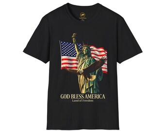 Shirt God Bless America | Patriottisch T-shirt van de vlag van de VS | Vrijheidsbeeld American Pride grafisch T-shirt