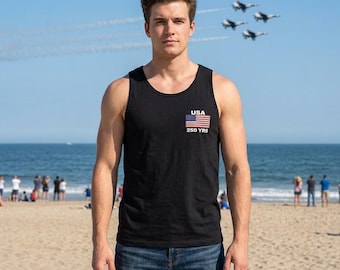 USA 250 Years Premium Embroidered Tank Top Shirt | Patriotic American Flag | 1776-2026 USA Anniversary Tank