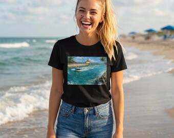 Florida Inlet Boat Shirt, Coastal Boating Tee, Ocean Lifestyle Shirt, Beach Boat Graphic Tee, Black or White Premium T-Shirt