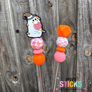 14 Halloween Ghost Candy | Pair of Sassy Sticks | Amigurumi Sewing Sticks | Silicone Beaded Sew Stix | Crochet Sewing | Amisticks | Gift