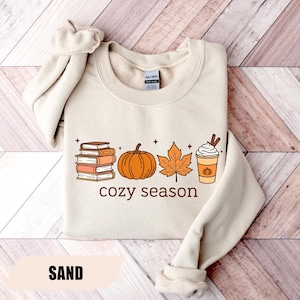 Cozy Season Sweatshirt, Books Lover Fall Gift, Womens Pumpkin Season Shirt, Cute Pumpkin Sweater, Autumn Leaf Shirt, Fall Coffee Latte Shirt